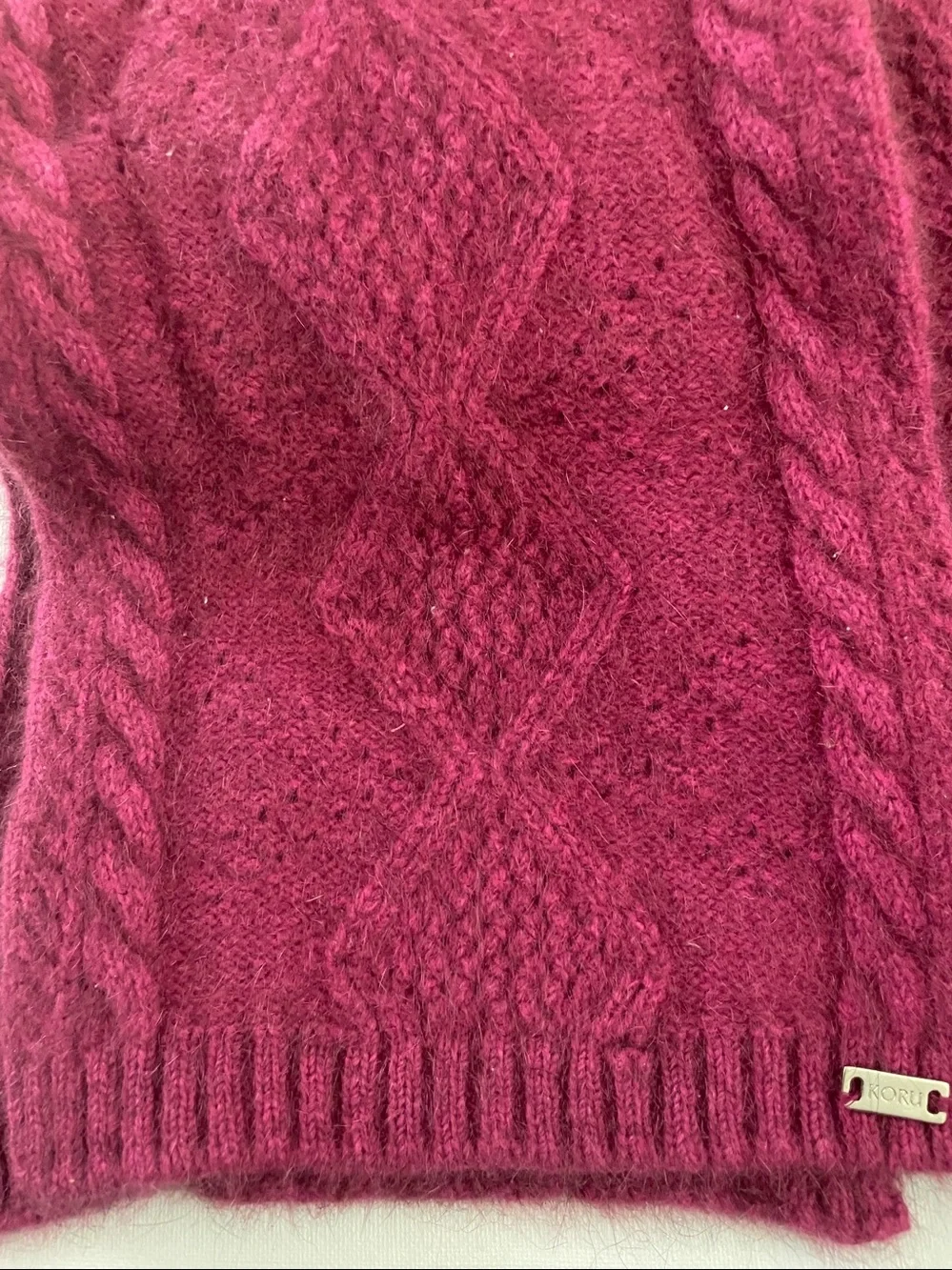 Koru Newzealand wool possum knit soft Cable-Detail scarf purple Raspberry 64x7.5